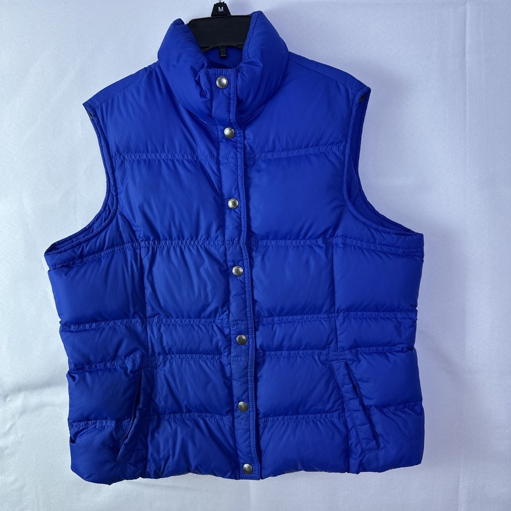 Lands' End Blue Puffer Vest Mock Neck Silver Buttons Down 80%, Boys Sz 10-12